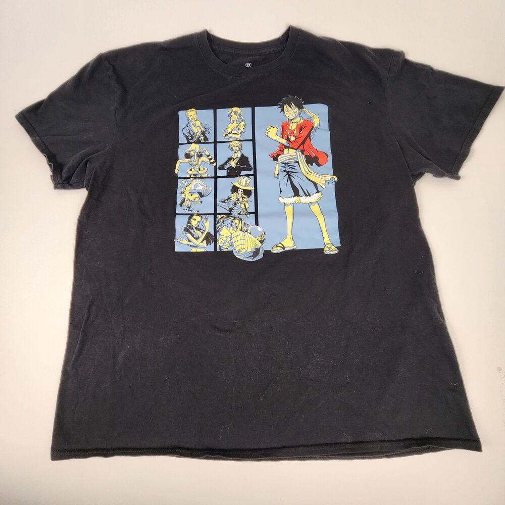 One Piece Straw Hat Pirates Graphic T Shirt Men's 2XL Black Anime Luffy Crew Tee